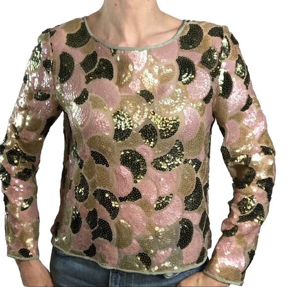 Vintage green and pink sequin top small palm royale  small - Picture 1 of 7